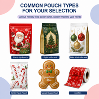 Pochette Doypack personnalisée en nylon pour Noël, résistante à l'humidité, avec fermeture éclair refermable, pour biscuits, bonbons et snacks