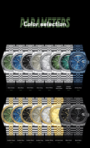 For 845 Men Quartz <b>Watch</b> 36mm Dial 9mm Thickness Alloy Case <b>Arabic</b> Day/Date Stainless Steel Band Business Fashion <b>Watch</b> - Product Image 6