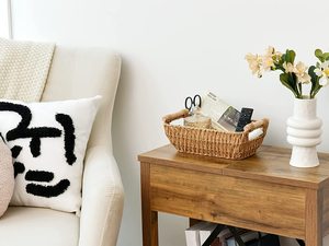 Tay dệt nhỏ giỏ <span class=keywords><strong>wicker</strong></span>, thông tư giấy dây lưu trữ giỏ, với tay cầm bằng gỗ - Product Image 3