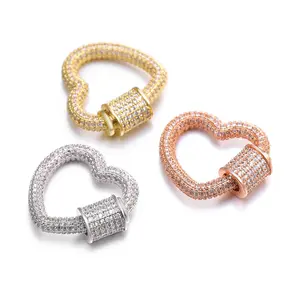 Heart shape cz clasp charm,delicate zircon micro pave charm,fashion jewelry component wholesale