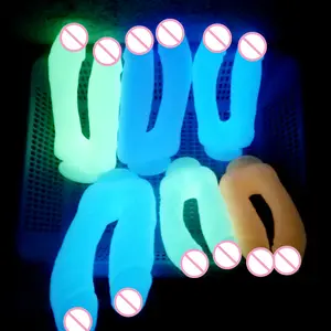 Huge size Double Dildo glow in the dark realistic silicone dildo for gay or lesbian anal funny sexual sex toy manufacturer