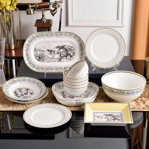 <span class=keywords><strong>Weibo</strong></span> เครื่องใช้บนโต๊ะอาหารสไตล์ชนบทแบบย้อนยุคเบาหรูหราชามข้าวจานซุปขนาดใหญ่จานแบน - Product Image 2