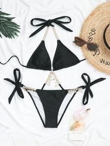 Ingrosso nuovo costume da bagno per ragazze strass da donna timbro oro con corpo Modulare senza schienale 2 pezzi Bikini con diamanti Sexy - Product Image 4