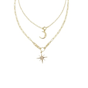 Nouveau <span class=keywords><strong>Collier</strong></span> Tendance 2026 <span class=keywords><strong>pour</strong></span> <span class=keywords><strong>Femme</strong></span>, Bijou <span class=keywords><strong>Fantaisie</strong></span> Coréen Plaqué Or, Chaîne à Maillons Multi-Couches avec Breloques Étoile et Lune - Product Image 2
