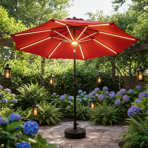 <span class=keywords><strong>Sombrilla</strong></span> Redonda LED Solar Moderna de 2.7m, Impermeable, con Barras de Luz, Poste Central y Manivela de Inclinación, para Cafetería, Jardín, Exteriores - Product Image 2