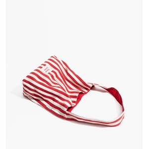 Hot Recycle Custom High Quality Reusable Shoulder Shopping Tote Printed Stripe Cotton Fabric Bag With Logo - Product Image 4