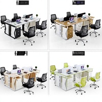 Meubles de bureau Shenzhen, bureau simple et moderne pour 4 employés avec séparateurs d'écran d'ordinateur et ensemble de chaises en bois