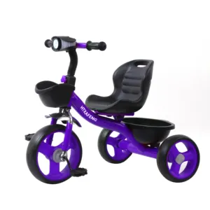 Triciclo de empuje para niños, triciclo barato con música para aprender, con asiento ajustable, cesta de almacenamiento