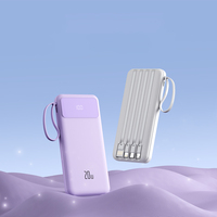 Banque d'alimentation à charge rapide personnalisée et colorée 20W 10000mAh avec câbles intégrés, chargeur portable pour plusieurs appareils