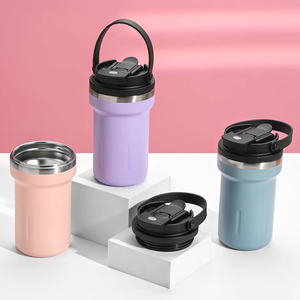 Vaso Térmico de Acero Inoxidable de 16 oz, Taza de Café con Asa de Transporte, Tapa Abatible, Taza de Viaje Portátil - Product Image 3