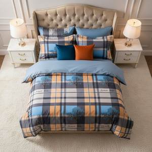 Parure de lit douillette à carreaux en coton 100% pour lit double/queen, housse de couette lavable avec taies d'oreiller assorties - Product Image 2