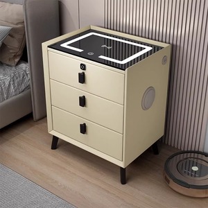 Thiết kế đơn giản ba ngăn kéo bàn cạnh giường ngủ thông minh 3 màu cảm ứng ánh sáng không dây sạc âm thanh đơn giản phòng ngủ da đầu giường - Product Image 1