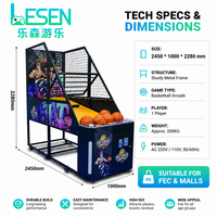 Machine d'arcade de basket-ball nationale à monnayeur pour centre de jeux, jeu de tir de basket-ball de rue avec éclairage néon