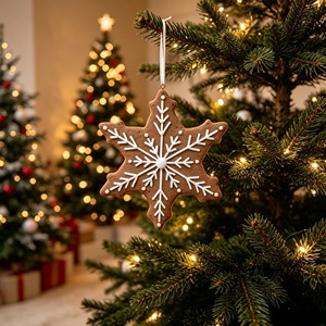 Ornement flocon <span class=keywords><strong>de</strong></span> neige en pain d'épices avec glaçage blanc, décoration suspendue en pâte à modeler pour <span class=keywords><strong>Noël</strong></span> - Product Image 2