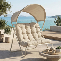 Chaise longue d'extérieur à deux places avec auvent, structure en acier, revêtement en poudre, coussin en coton PP, tissu en maille, lit de jardin pour patio