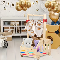 Étagère de rangement en bois pour peluches d'enfants avec chariot coulissant, organiseur multifonctionnel pour jouets en peluche