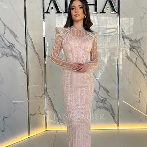 Abito <span class=keywords><strong>da</strong></span> Sera di Lusso Rosa con Perline e Maniche Lunghe per <span class=keywords><strong>Donna</strong></span>, Elegante Abito <span class=keywords><strong>da</strong></span> Cerimonia Formale per Matrimoni Lsz126-1 - Product Image 3