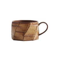 Tasse à café rétro en céramique texturée blanc et marron, en grès faceté, pour latte art et thé, vaisselle épaisse pour barista à domicile