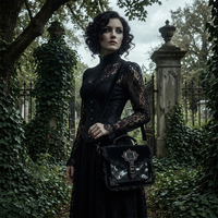 Sac à bandoulière Ita Bag personnalisé et unique, en similicuir PVC rouge sang, style Occult Gothique, avec présentoir pour épingles, pour les salons d'anime et la mode gothique