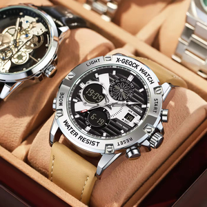 Reloj Deportivo para Hombre con Esfera de Aleación y Cristal, Analógico-Digital, de Cuarzo, Correa de Cuero, Resistente al Agua, Luminoso, Cronógrafo, Cronómetro, Alarma - Product Image 1