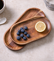 Plateau de service en bois d'acacia, plateau en bois massif naturel, ovale, rectangulaire, assiette à collation pour nourriture, café, dessert, décoration, vaisselle