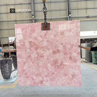 Dalles translucides élégantes en marbre rose et quartz rose, cristaux de guérison, pour les centres de spa et de bien-être