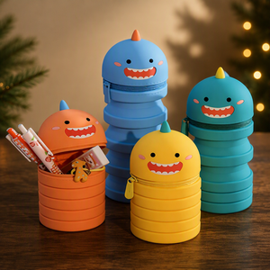 Étui à crayons en silicone Magic Pop Up, forme d'animal mignon, télescopique, pliable, avec fermeture éclair, cadeau pour la rentrée scolaire des enfants - Product Image 6