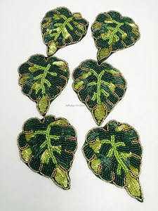 Handmade <b>Beaded</b> <b>Placemats</b> Home Decor Luxury Hand Embroidery Green Leaf Mug Rug Coasters for Home Decoration Wholesale - Product Image 6