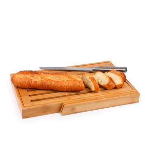 Bamboo Bread Slicer With <b>Knife</b> And Cutting Tray For Fresh Bread Slicing 12x8 Inches - Product Image 1