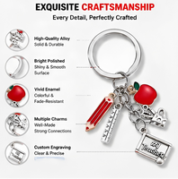 Porte-clés personnalisé en métal pour enseignant, breloque de sac, pendentif émaillé, motif pomme et crayon, cadeau scolaire, anneau porte-clés en argent antique, souvenir, vente en gros