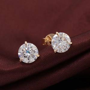 Pendientes de Oro Amarillo de 10k con Moissanita VVS de Laboratorio de 1CT y Engaste de Tres Garras, Piedra de 6.5mm, Unisex para Hombre y Mujer - ¡Oferta Especial! - Product Image 1