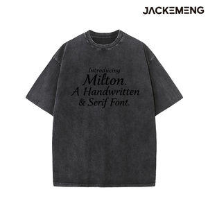 Camiseta Oversize de Algodón Lavado con Estampado de Texto Minimalista Negro con Fuente <span class=keywords><strong>Serif</strong></span> Milton, Estilo Retro Streetwear Casual, Venta al por Mayor desde Almacén de EE. UU. - Product Image 4