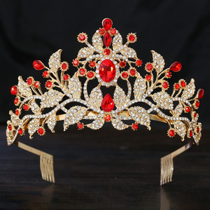 Diadème de Mariage Doré Botanique de Luxe, Couronne Nuptiale Ornée de Feuilles, Peignes Intégrés, Couronne de Concours Scintillante en Cristal pour Quinceañera - Product Image 4