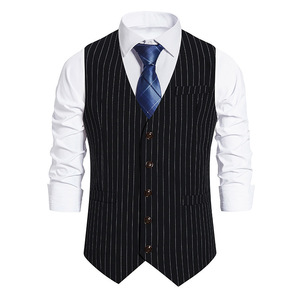 Chaleco de Traje Formal para Hombre, Diseño de Rayas Finas, Negro, Fibra de Poliéster, para las Cuatro Estaciones, Atuendo de Novio para Boda, Tallas S-6XL - Product Image 1
