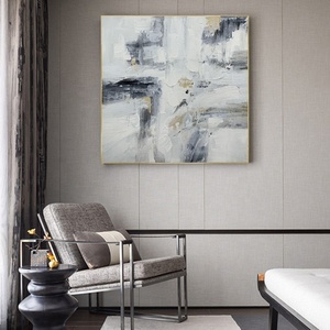 100% phòng khách vẽ tay trang trí màu đen và trắng hiện đại vải kích thước lớn lá vàng nghệ thuật sơn dầu trừu tượng - Product Image 5