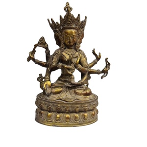 Sculpture religieuse en plaqué or et blanc de style antique fabriquée à la main Statue d'art bouddhiste Népal-Inde à collectionner de NP - Product Image 2