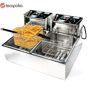 Cips tavuk makinesi kullanılan patates kızartması satın yağ 2 tankı çift tezgah endüstriyel ticari elektrikli fritözler