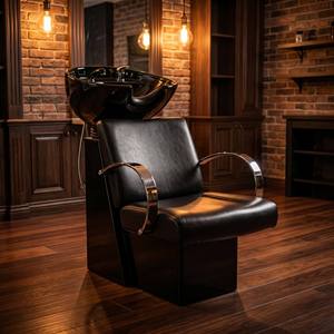 เก้าอี้ตัดผมปรับเอนสีดำพร้อมอ่างเซรามิก เฟอร์นิเจอร์ร้านเสริมสวยทันสมัย สำหรับใช้งานเชิงพาณิชย์ เป็นมิตรกับสิ่งแวดล้อม ที่พักเท้าพับได้ - Product Image 2