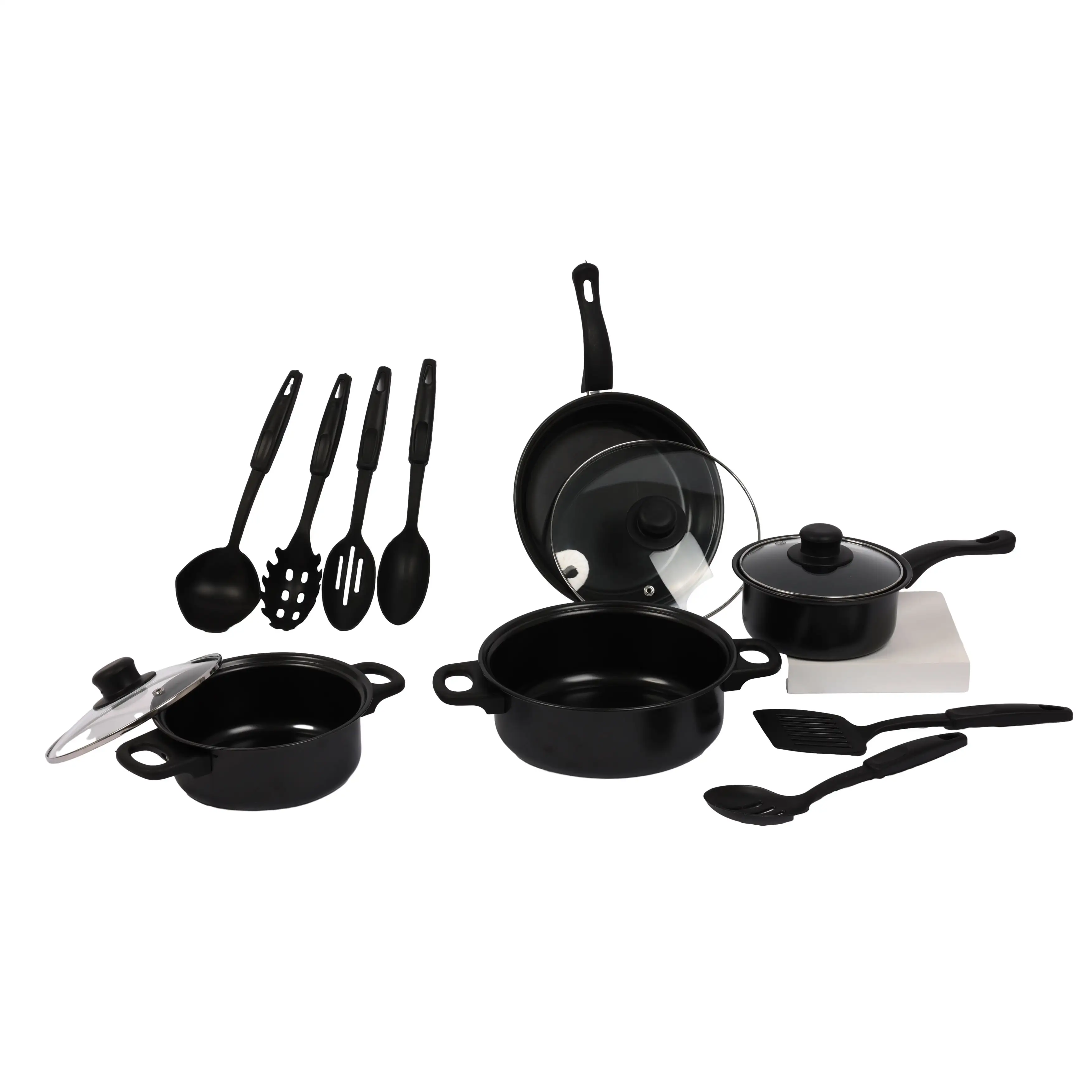 Utensilios de cocina antiadherentes, ollas y sartenes, juegos de cocina con tapa de vidrio, cocina de hierro fundido, juego de ollas revestido, precio