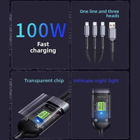 Kabel USB Pengisian Cepat LED 5A Universal 100W Bercahaya Malam Hari Harga Terjangkau, Tembaga Murni untuk Ponsel Printer Komputer Android-Type-C