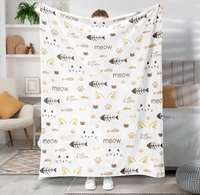 Couverture en sherpa ultra douce à imprimé chaton et poisson de dessin animé, 100 % polyester polaire, pour canapé, lit ou fauteuil