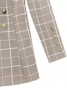 <span class=keywords><strong>Blazer</strong></span> Tipo Traje de Oficina de Doble Botonadura con Estampado de Cuadros para Mujer, Estilo Oversized para Comodidad y Estilo - Product Image 3