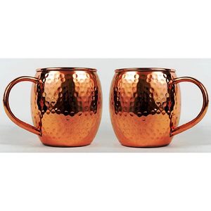 <b>Set</b> of 2 Hammered Copper 16 oz Barrel <b>Mugs</b> with Straws CGP Ins Style for Moscow Mules 22 oz Capacity for Promotional Gifts - Product Image 1