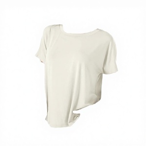 Custom US Size Breathable Modal Casual Summer Short Sleeve V-neck Logo Button High Low Loose T Shirt Tees <b>Tops</b> for Women - Product Image 2