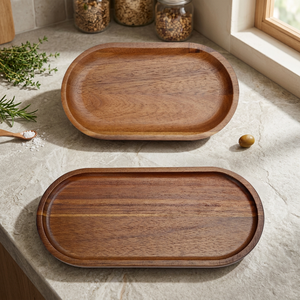 Plateau de service en bois de qualité supérieure, design élégant et durable, parfait pour la maison, la cuisine, la table à manger, le service de thé, de café et de collations - Product Image 4