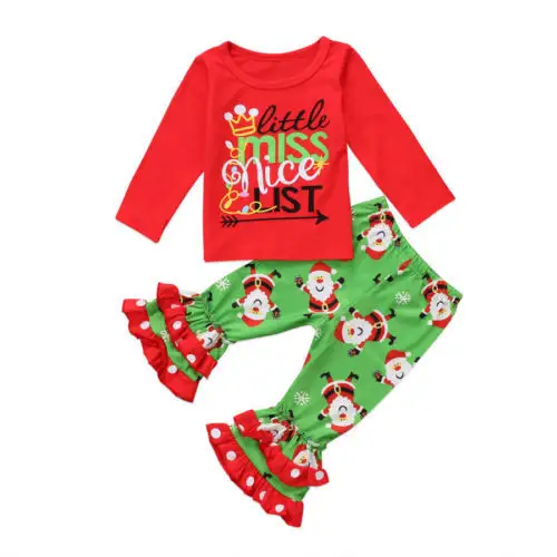 Hot selling product Sweet and cute Christmas baby girls clothing sets Autumn letter print and Santa Claus set