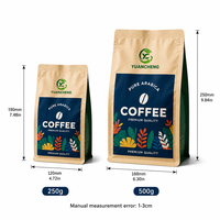 Sachet de café à fond plat imprimé sur mesure, pochette verticale refermable à huit soudures latérales, emballage pour grains de café, sac en aluminium de qualité alimentaire