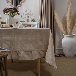 French Classic Pure Flounce <b>Linen</b> Customizable Embroidered Edge <b>Linen</b> <b>Table</b> <b>Cloth</b> for Hotel Tablecloth Wholesale - Product Image 4