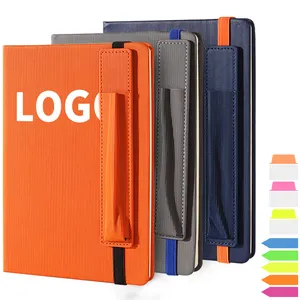 Caderno com logotipo personalizado com suporte para caneta, capa de couro para diário de negócios personalizado multicolorido Pu