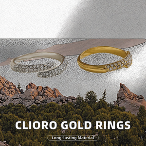 CLIORO Bagues de luxe en acier inoxydable 316L plaqué or avec zircon pour femme, étanches, bijoux de mariage et de fiançailles, tendance, pour anniversaire, à griffes - Product Image 2